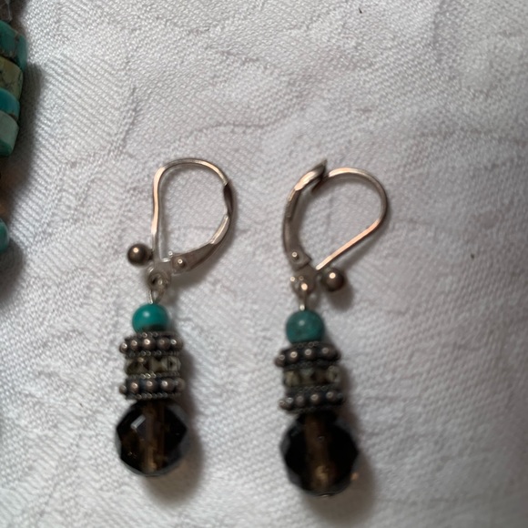 On Trend Neiman Marcus Natural Turquoise & Smoky Quartz Necklace w/Drop Earrings - Picture 2 of 8
